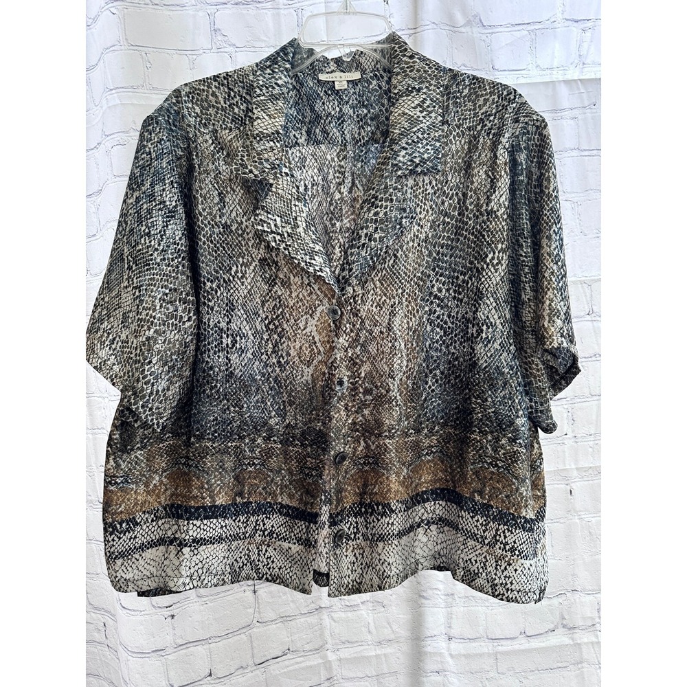 Alex & Lili Snakeskin Print Button Down Short Sleeve Blouse Top‎ XL